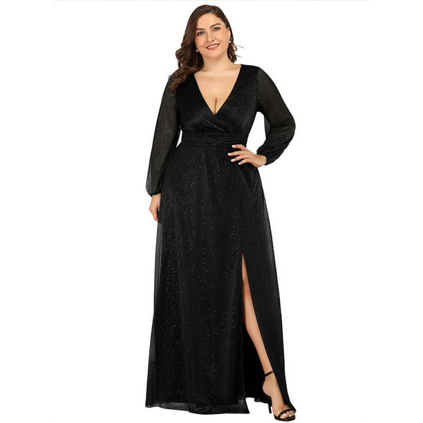 Ever-Pretty US Long Sleeve V-neck Evening Prom Dress Split Wedding Cocktail Gown